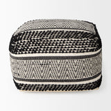 Garima 22.0L x 22.0W x 14.0H Black/White Wool and Cotton Patterned Pouf from Mercana - Luna Furniture