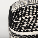 Garima 22.0L x 22.0W x 14.0H Black/White Wool and Cotton Patterned Pouf from Mercana - Luna Furniture