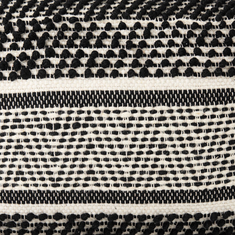 Garima 22.0L x 22.0W x 14.0H Black/White Wool and Cotton Patterned Pouf from Mercana - Luna Furniture