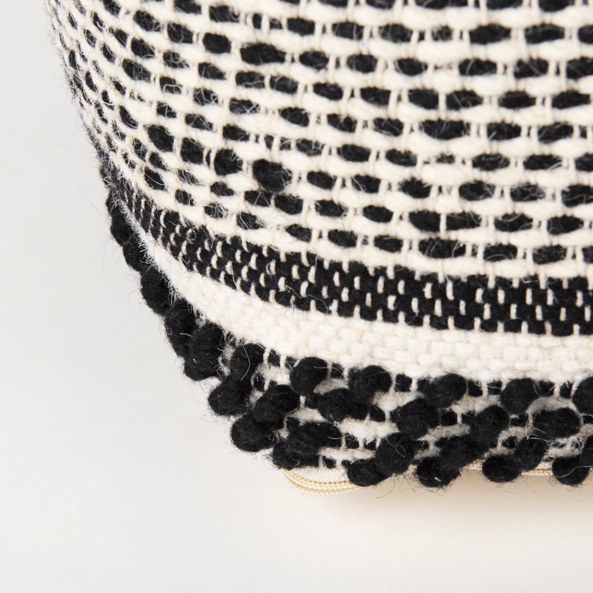 Garima 22.0L x 22.0W x 14.0H Black/White Wool and Cotton Patterned Pouf from Mercana - Luna Furniture