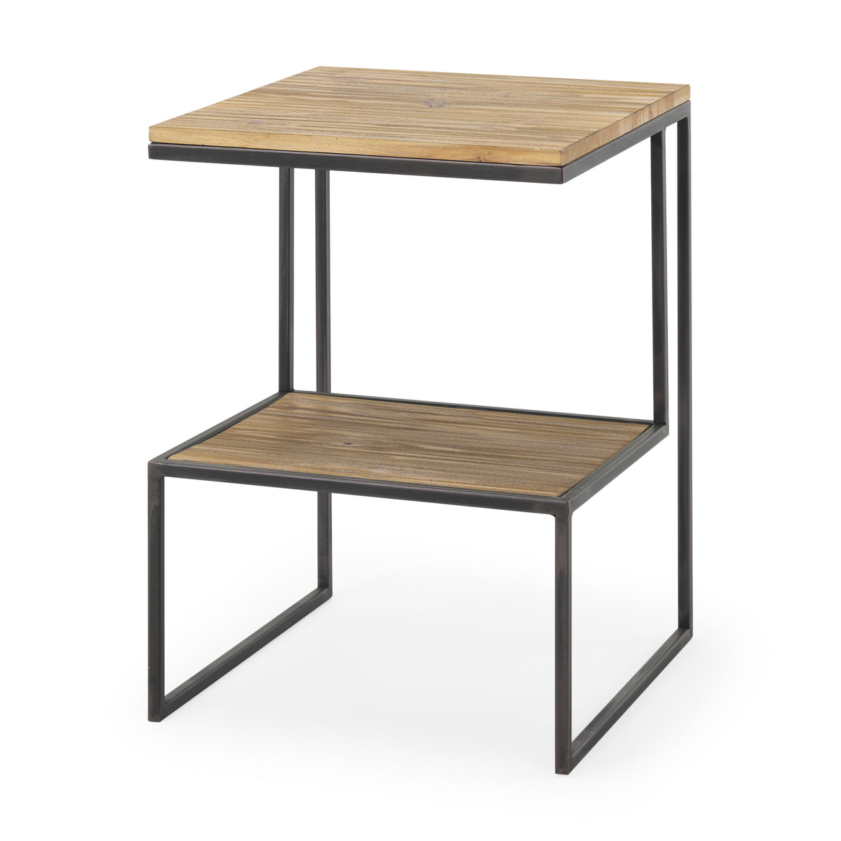 Ronin 22"H Square 2-Tier Wood w/ Black Metal Accent Table from Mercana - Luna Furniture