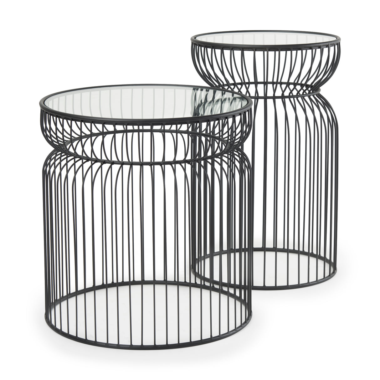 Shani Set of 2 Round, Black Metal w/ Glass, Accent Tables from Mercana - Luna Furniture