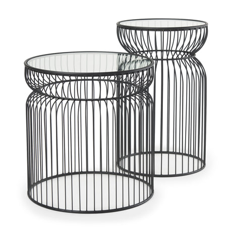 Shani Set of 2 Round, Black Metal w/ Glass, Accent Tables from Mercana - Luna Furniture