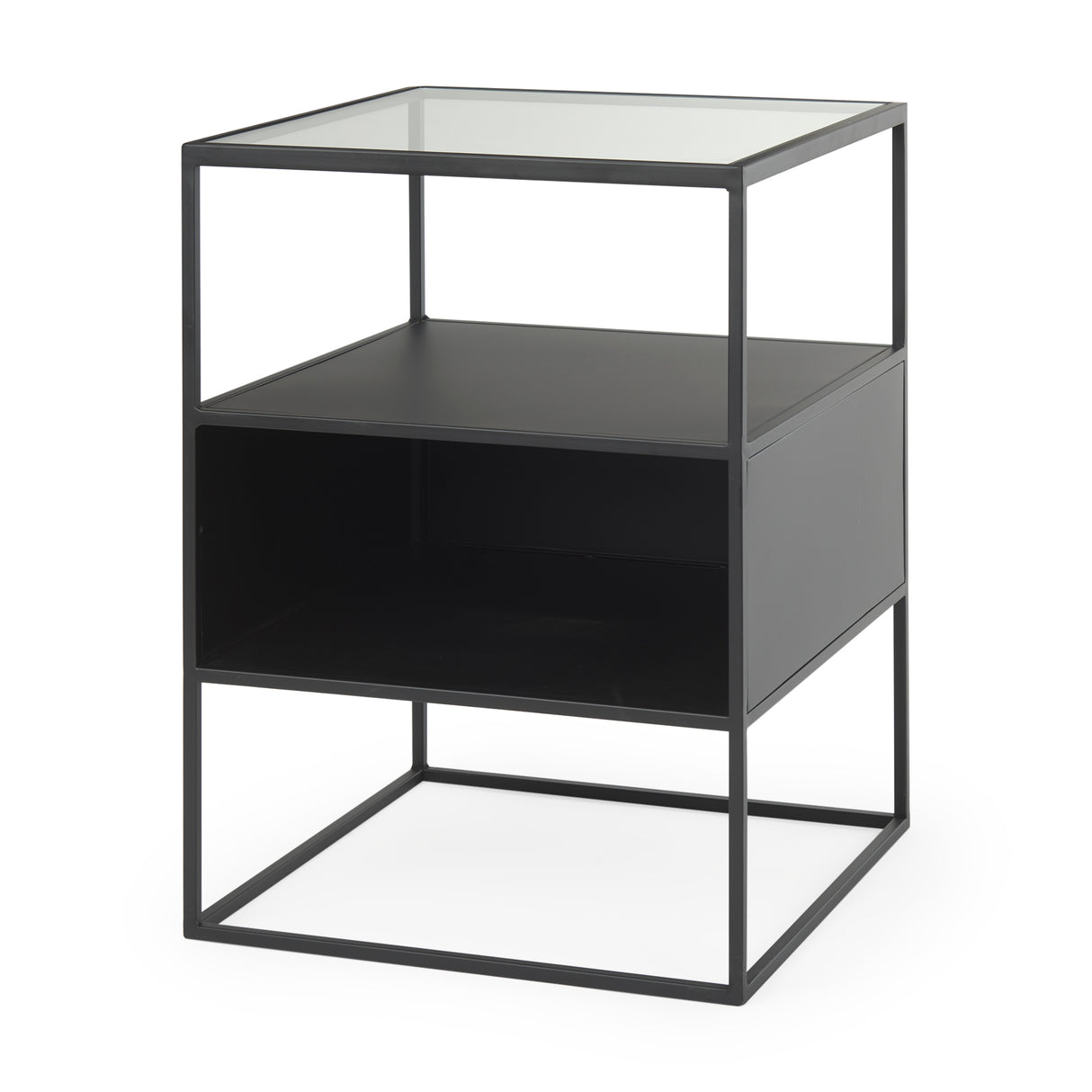 Samson 15.7L x 15.7W x 21.3H Side Table Matte Black Metal and Glass from Mercana - Luna Furniture