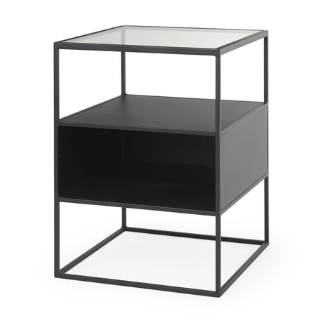 Samson 15.7L x 15.7W x 21.3H Side Table Matte Black Metal and Glass from Mercana - Luna Furniture