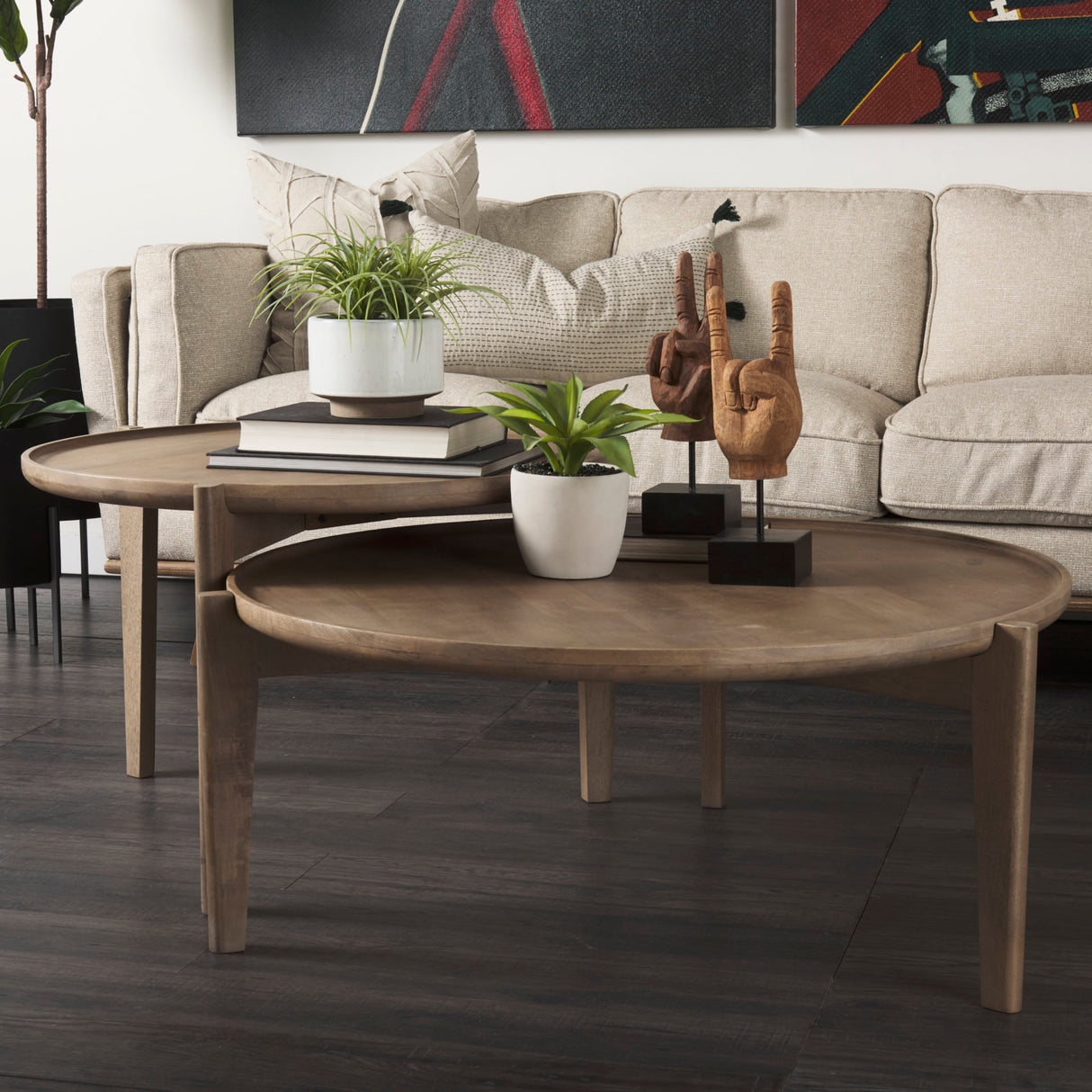 Cleaver (Set of 2) 40" & 31" Round Brown Solid Wood Nesting Coffee Tables from Mercana - Luna Furniture