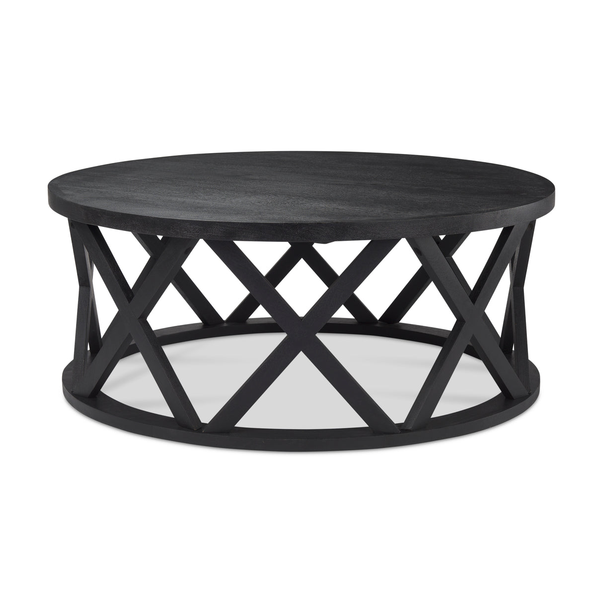 Forsey 28.0L x 45.3W x 18.0H Black Solid Wood Round Coffee Table from Mercana - Luna Furniture