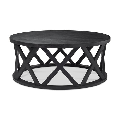 Forsey 28.0L x 45.3W x 18.0H Black Solid Wood Round Coffee Table from Mercana - Luna Furniture