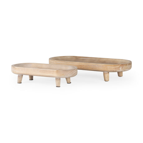 Carver Set of 2 Oblong White Washed Wood Footed Trays from Mercana - Luna Furniture