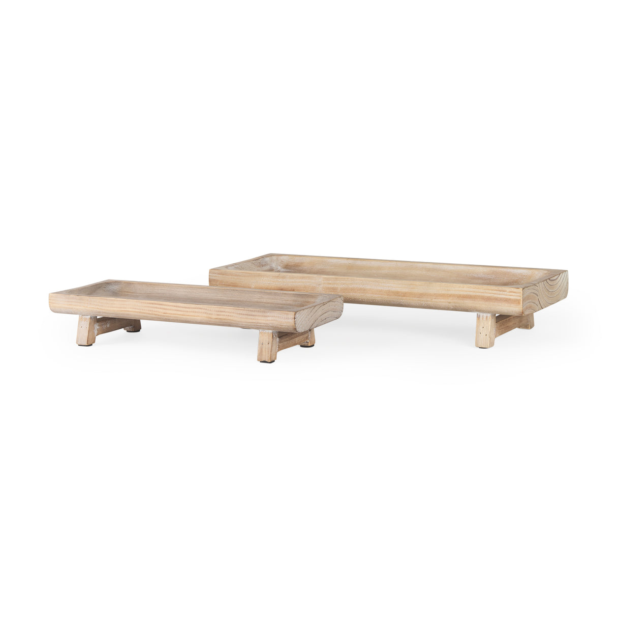 Carver Set of 2 Rectangular White Washed Wood Trays from Mercana - Luna Furniture