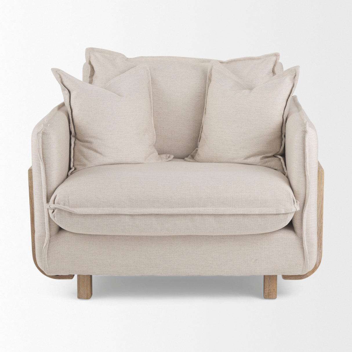 Roy II Beige Upholstered and Brown Wood Frame Arm Chair from Mercana - Luna Furniture