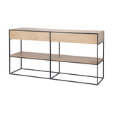 Morris 63.0L x 15.0W x 31.0H Beige Wood w/ Black Metal Frame 2 Drawer Console Table from Mercana - Luna Furniture