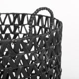 Lola (Set of 3) Black Water Hyacinth Zig Zag Weave Round Basket W/ Handles from Mercana - Luna Furniture
