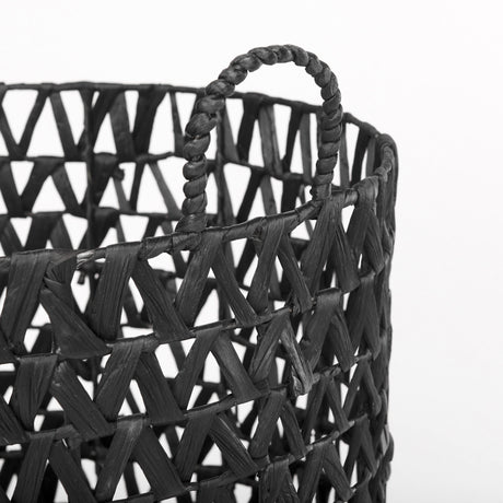 Lola (Set of 3) Black Water Hyacinth Zig Zag Weave Round Basket W/ Handles from Mercana - Luna Furniture