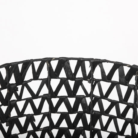 Lola (Set of 3) Black Water Hyacinth Zig Zag Weave Round Basket W/ Handles from Mercana - Luna Furniture