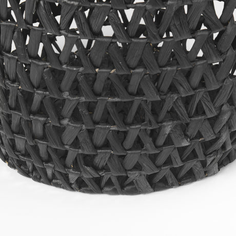 Lola (Set of 3) Black Water Hyacinth Zig Zag Weave Round Basket W/ Handles from Mercana - Luna Furniture
