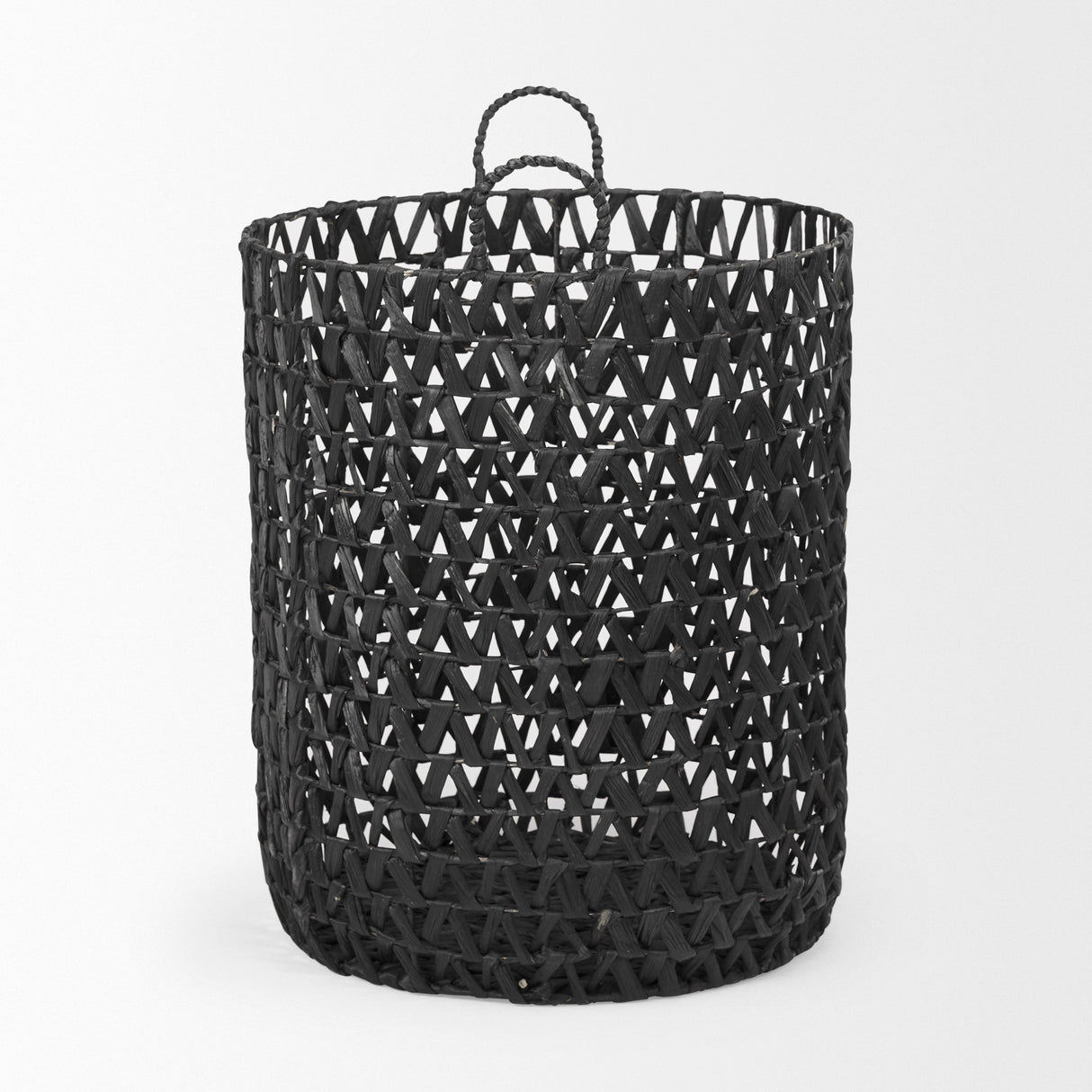Lola (Set of 3) Black Water Hyacinth Zig Zag Weave Round Basket W/ Handles from Mercana - Luna Furniture