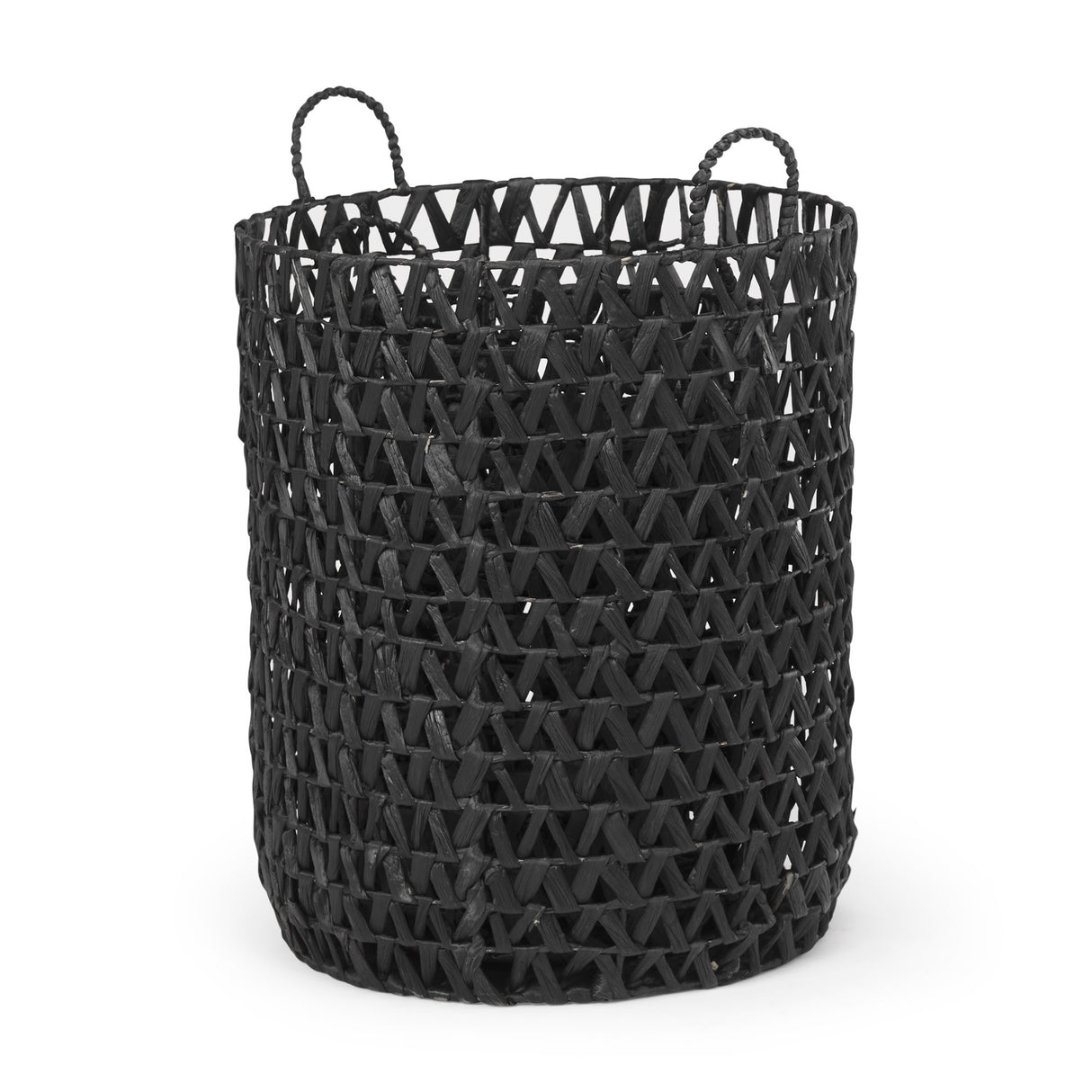 Lola (Set of 3) Black Water Hyacinth Zig Zag Weave Round Basket W/ Handles from Mercana - Luna Furniture