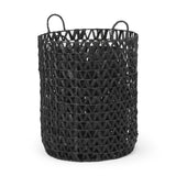 Lola (Set of 3) Black Water Hyacinth Zig Zag Weave Round Basket W/ Handles from Mercana - Luna Furniture