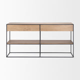 Morris 63.0L x 15.0W x 31.0H Beige Wood w/ Black Metal Frame 2 Drawer Console Table from Mercana - Luna Furniture