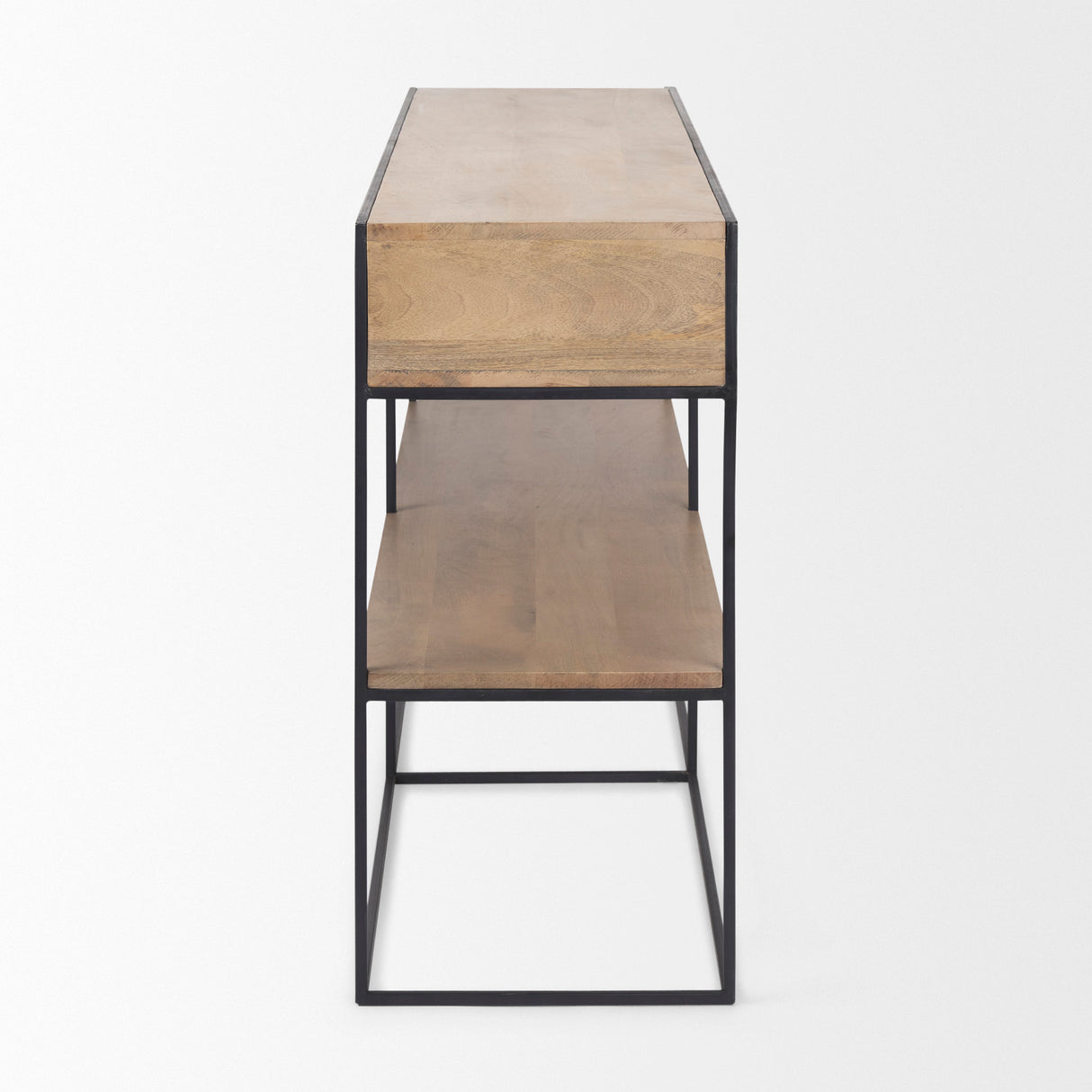 Morris 63.0L x 15.0W x 31.0H Beige Wood w/ Black Metal Frame 2 Drawer Console Table from Mercana - Luna Furniture