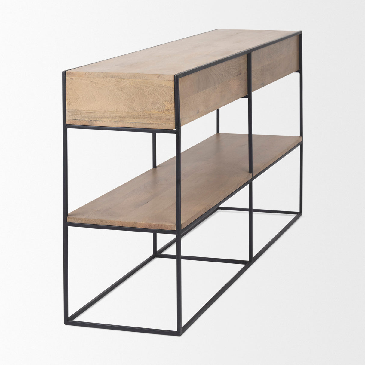 Morris 63.0L x 15.0W x 31.0H Beige Wood w/ Black Metal Frame 2 Drawer Console Table from Mercana - Luna Furniture