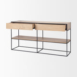 Morris 63.0L x 15.0W x 31.0H Beige Wood w/ Black Metal Frame 2 Drawer Console Table from Mercana - Luna Furniture
