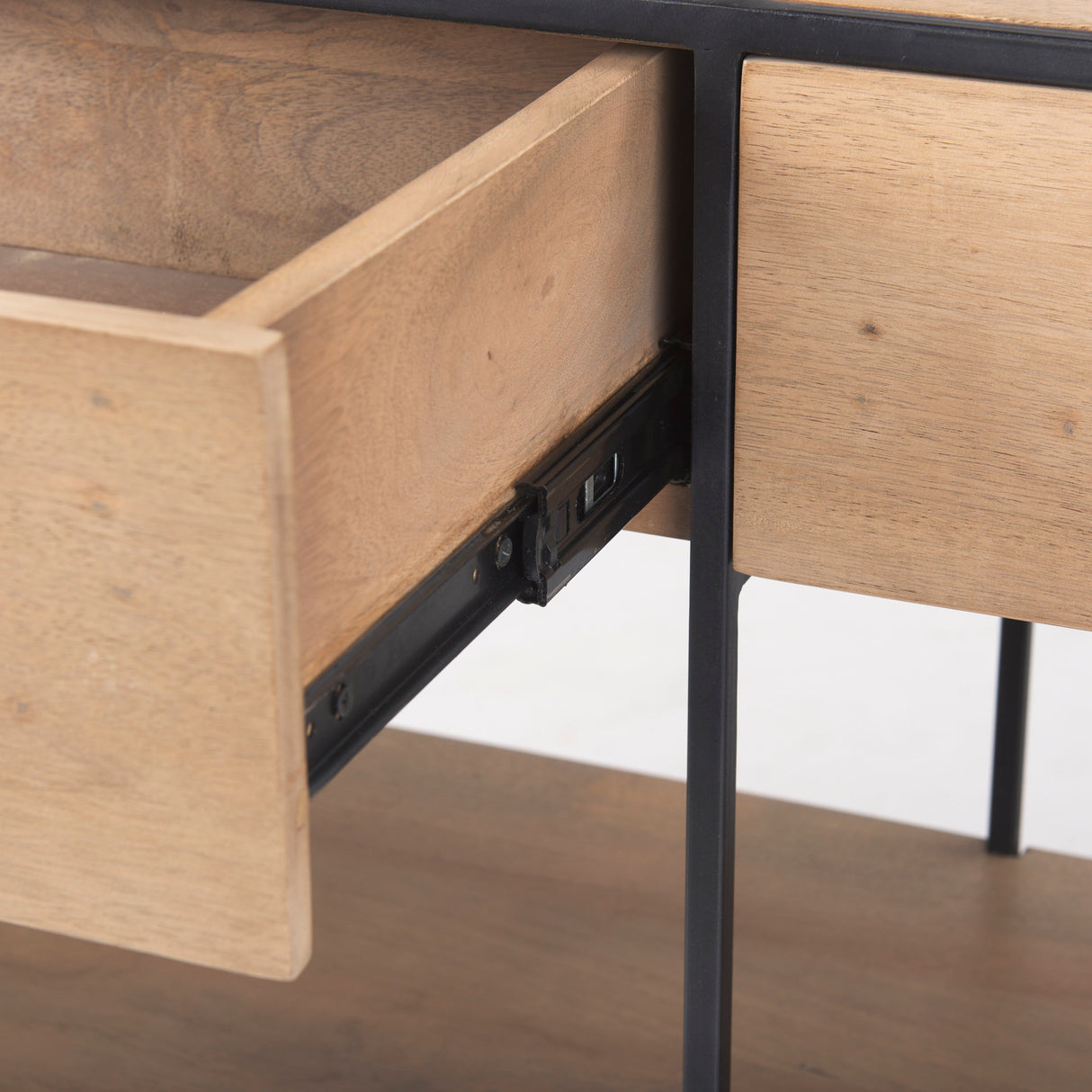 Morris 63.0L x 15.0W x 31.0H Beige Wood w/ Black Metal Frame 2 Drawer Console Table from Mercana - Luna Furniture