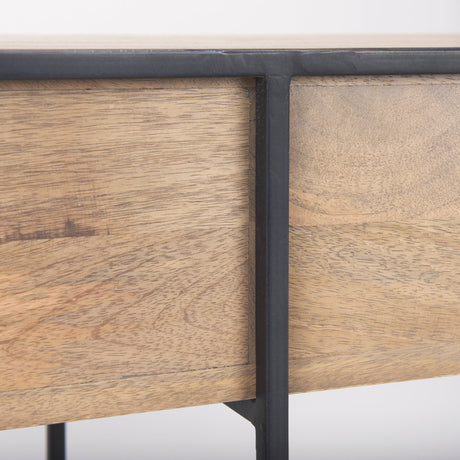 Morris 63.0L x 15.0W x 31.0H Beige Wood w/ Black Metal Frame 2 Drawer Console Table from Mercana - Luna Furniture