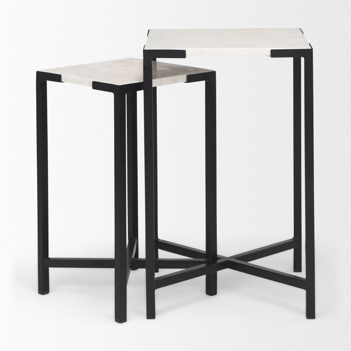 Lucas III (Set of 2) 15L x 15W; 12L x 12W White Marble W/Black Iron Frame Accent Tables from Mercana - Luna Furniture