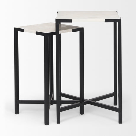 Lucas III (Set of 2) 15L x 15W; 12L x 12W White Marble W/Black Iron Frame Accent Tables from Mercana - Luna Furniture