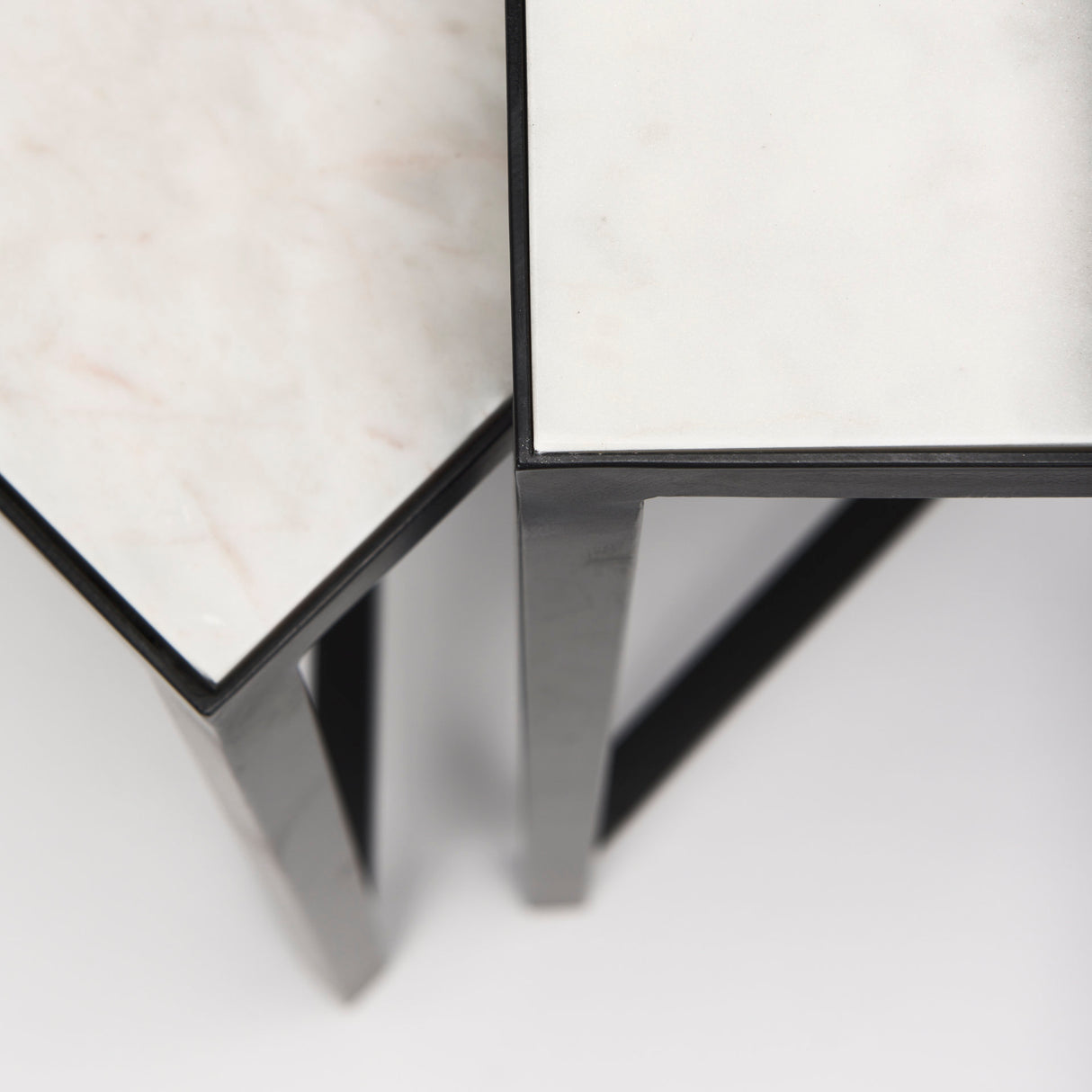 Lucas III (Set of 2) 15L x 15W; 12L x 12W White Marble W/Black Iron Frame Accent Tables from Mercana - Luna Furniture