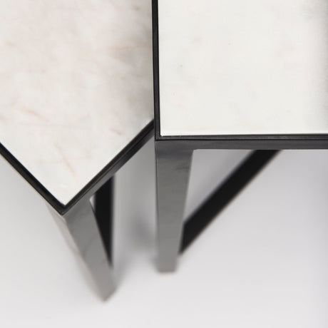 Lucas III (Set of 2) 15L x 15W; 12L x 12W White Marble W/Black Iron Frame Accent Tables from Mercana - Luna Furniture