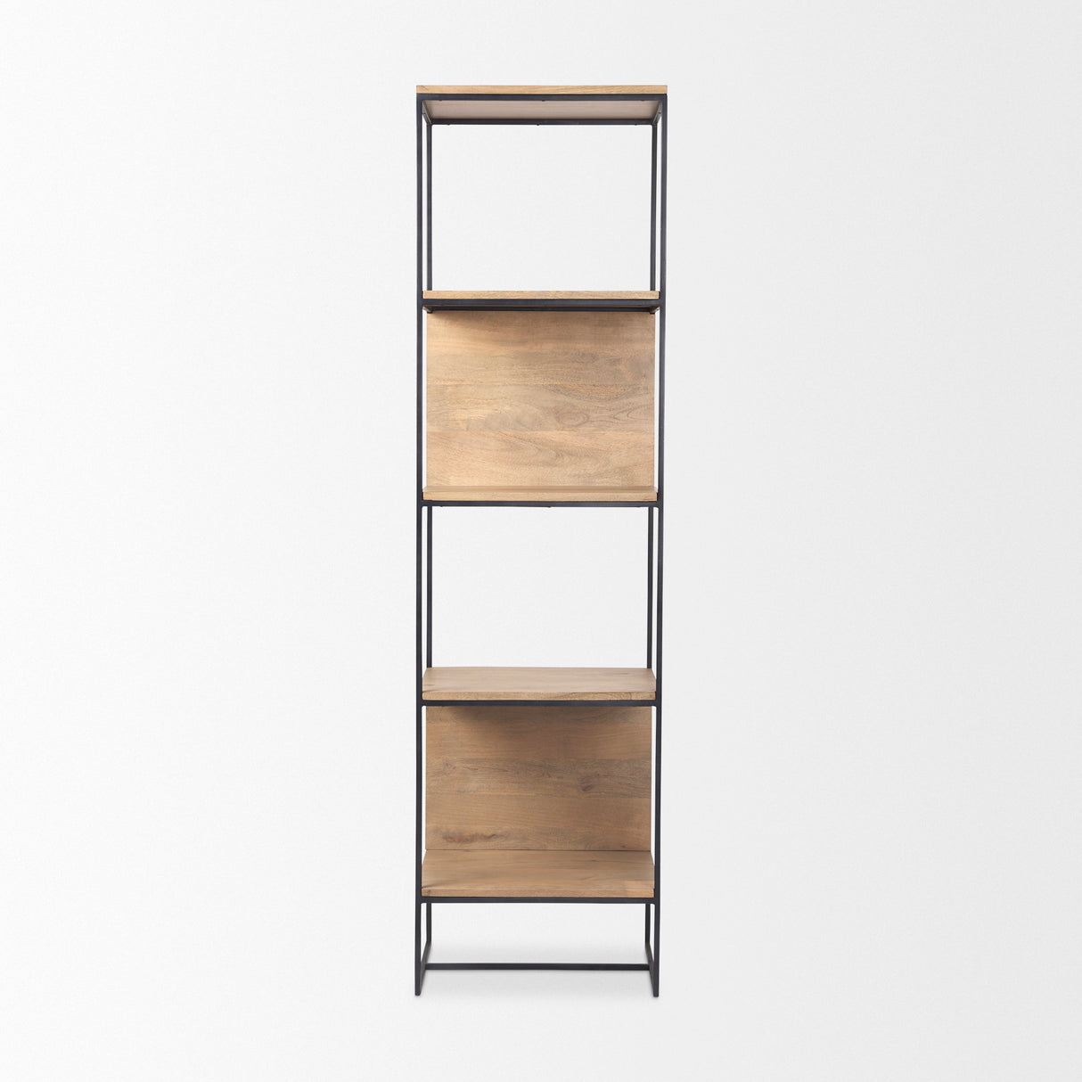 Morris 19.75 L x 15.0W x 72.5H Beige Wood W/Black Metal Frame 4-Tier Shelving Unit from Mercana - Luna Furniture