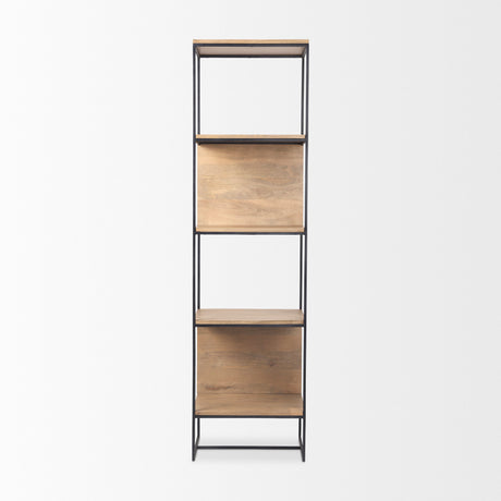 Morris 19.75 L x 15.0W x 72.5H Beige Wood W/Black Metal Frame 4-Tier Shelving Unit from Mercana - Luna Furniture