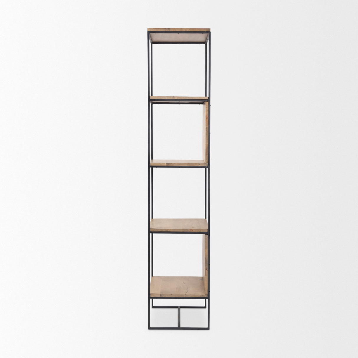Morris 19.75 L x 15.0W x 72.5H Beige Wood W/Black Metal Frame 4-Tier Shelving Unit from Mercana - Luna Furniture