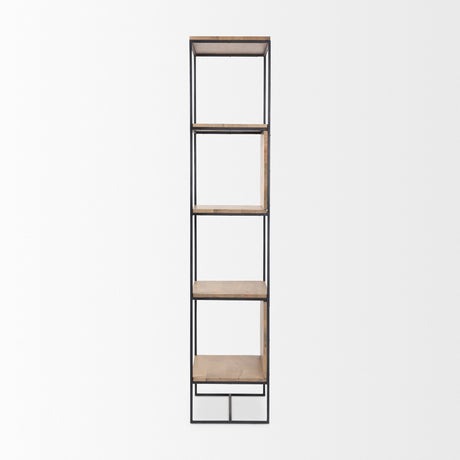 Morris 19.75 L x 15.0W x 72.5H Beige Wood W/Black Metal Frame 4-Tier Shelving Unit from Mercana - Luna Furniture