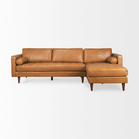 Svend 111.4L x 68.0W x 33.9H Tan Leather Right Chaise Sectional Sofa from Mercana - Luna Furniture