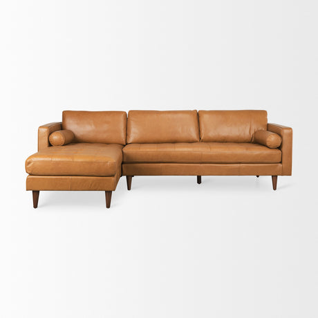 Svend 111.4L x 68.0W x 33.9H Tan Leather Left Chaise Sectional Sofa from Mercana - Luna Furniture