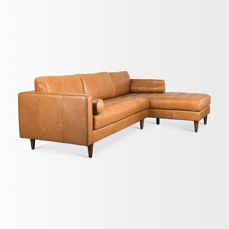Svend 111.4L x 68.0W x 33.9H Tan Leather Right Chaise Sectional Sofa from Mercana - Luna Furniture