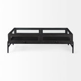 Arelius 42"L Rectangular Glass-Top Black-Brown Wood w/ Black Metal Base Display Coffee Table from Mercana - Luna Furniture