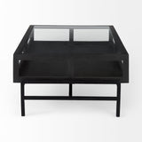 Arelius 42"L Rectangular Glass-Top Black-Brown Wood w/ Black Metal Base Display Coffee Table from Mercana - Luna Furniture