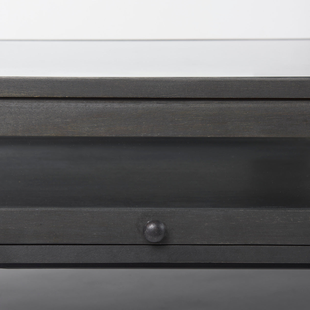 Arelius 42"L Rectangular Glass-Top Black-Brown Wood w/ Black Metal Base Display Coffee Table from Mercana - Luna Furniture