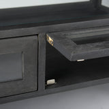 Arelius 42"L Rectangular Glass-Top Black-Brown Wood w/ Black Metal Base Display Coffee Table from Mercana - Luna Furniture
