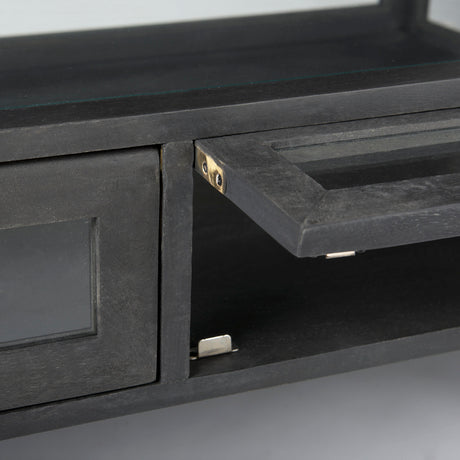 Arelius 42"L Rectangular Glass-Top Black-Brown Wood w/ Black Metal Base Display Coffee Table from Mercana - Luna Furniture