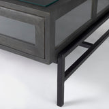 Arelius 42"L Rectangular Glass-Top Black-Brown Wood w/ Black Metal Base Display Coffee Table from Mercana - Luna Furniture