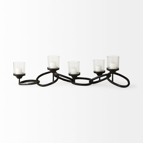 Quito Black Metal Chain-Link Five Candle Table Candle Holder from Mercana - Luna Furniture