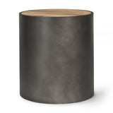 Eclipse Gunmetal Gray Drum Base w/ Brown Wood Top End/Side Table from Mercana - Luna Furniture
