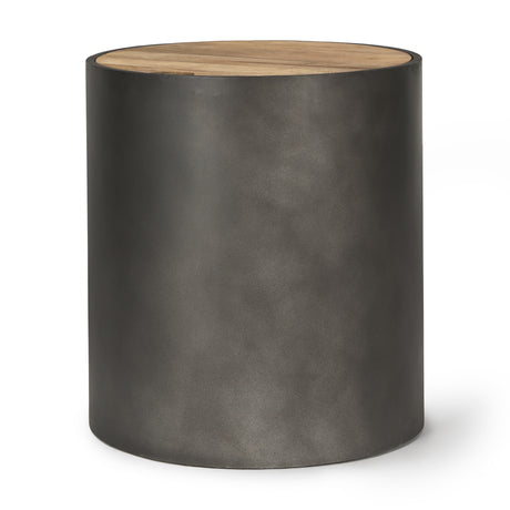 Eclipse Gunmetal Gray Drum Base w/ Brown Wood Top End/Side Table from Mercana - Luna Furniture