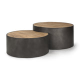 Eclipse Gunmetal Gray Drum Base w/ Brown Wood Top Nested Coffee Table from Mercana - Luna Furniture